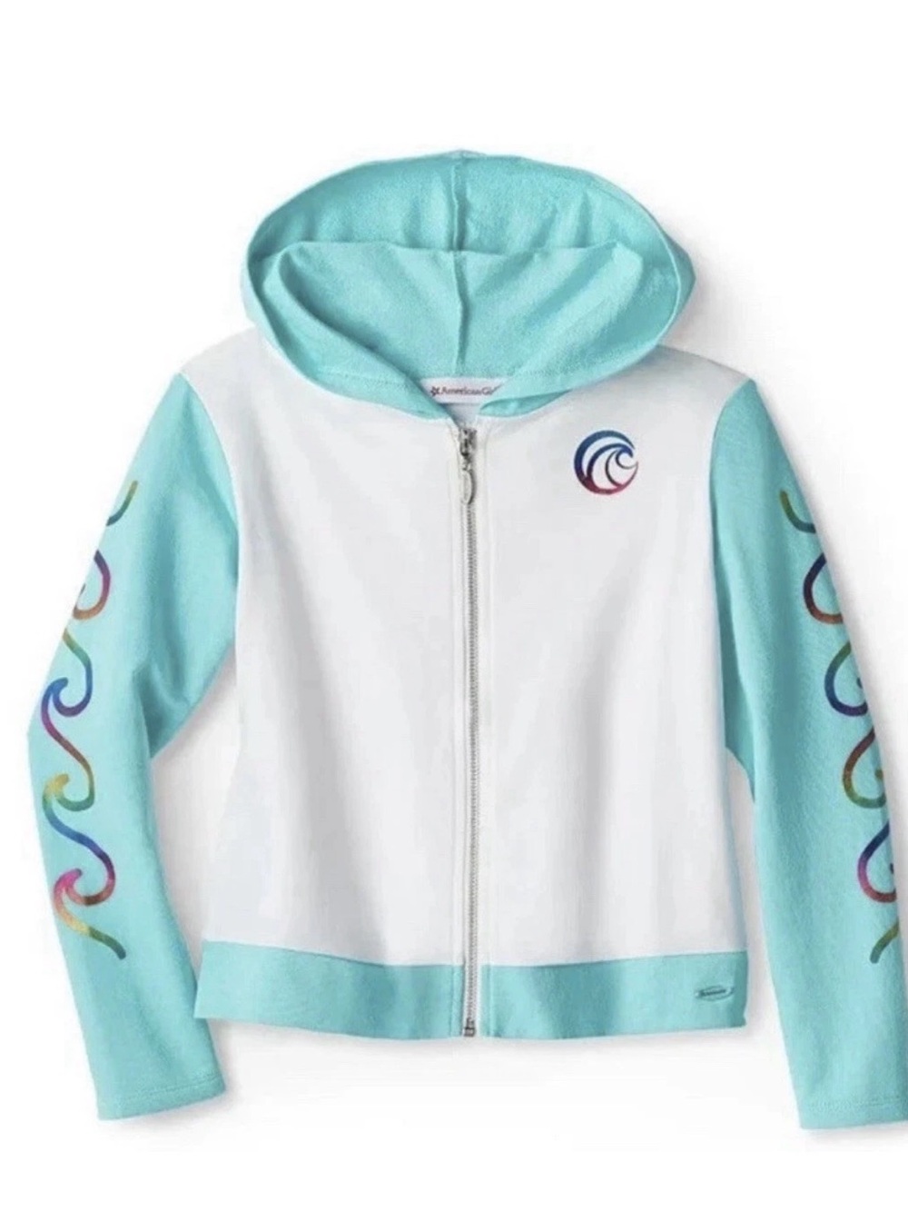 American Girl Joss Jacket Top Girls Catch Wave Beach Rainbow Foil M 10-12